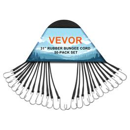 VEVOR - 50 Piece Flat Bungee Cord, 19.8 mm Heavy Duty Bungee Straps with Steel S-Hooks, 31" Elastic Bungee Rope for Cargo, Tarps - Black