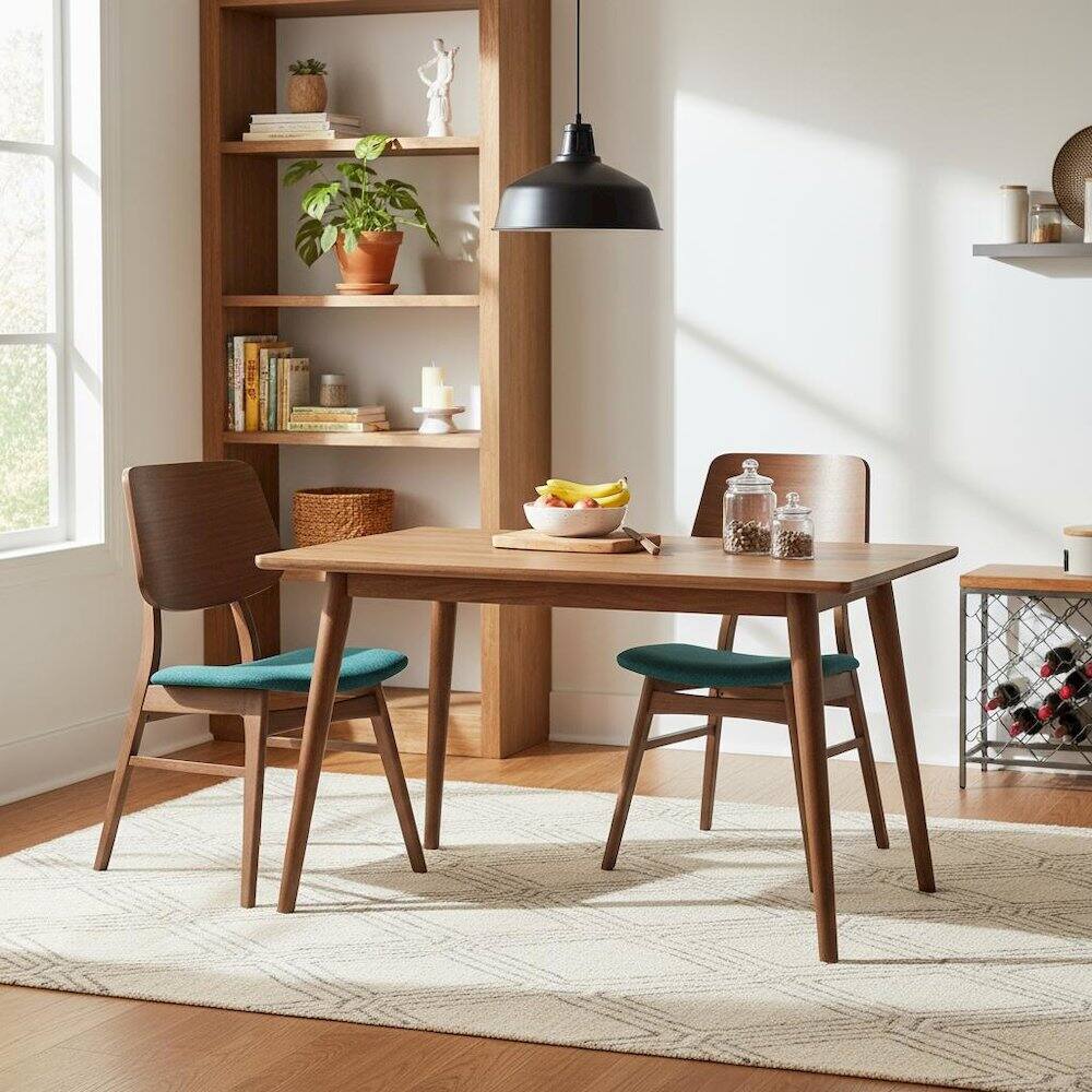 Alt View 4. FurniFact - Wood Dining Chair Set of 2 Mid-Century Walnut Teal - Teal.