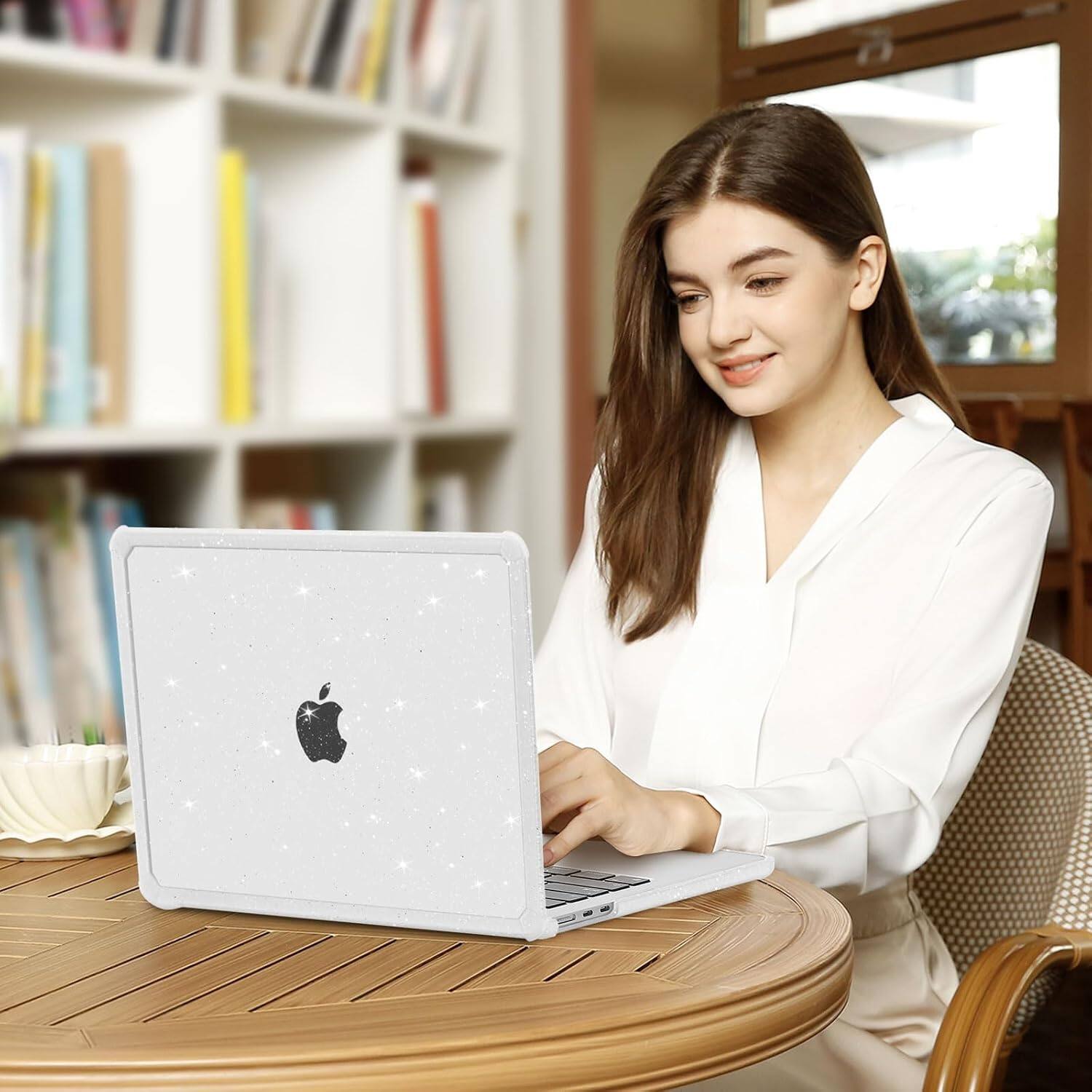 Alt View 2. mosiso - For MacBook Air 13.6 inch M5 A3449 M4 A240 M3 A3113 M2 A2681 2026-2022, Glitter Plastic Hard Shell with TPU Bumper - Transparent.