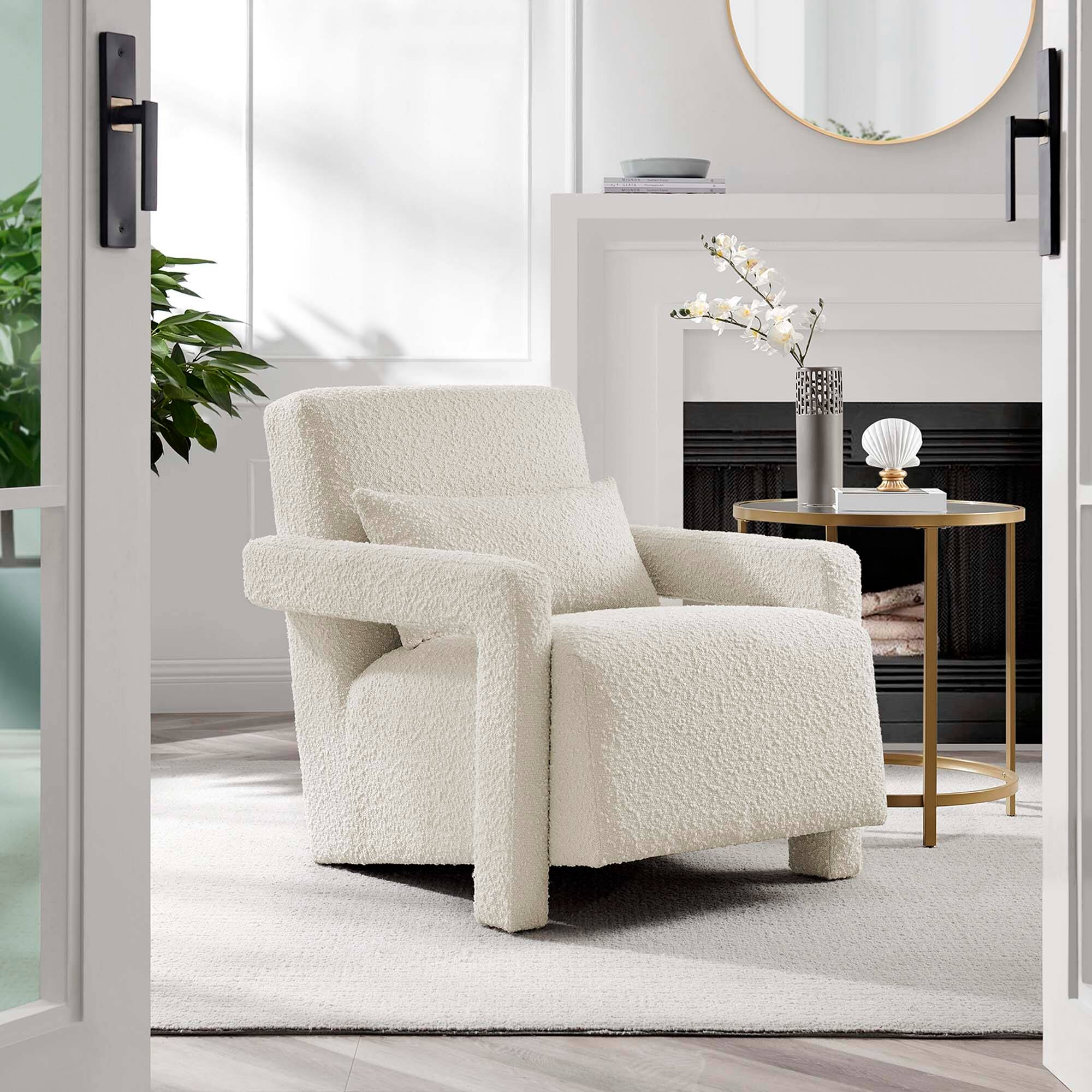 Alt View 4. Modway - Mirage Boucle Upholstered Armchair by Modway - White.