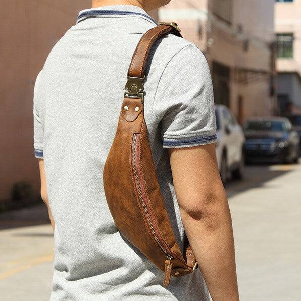 Alt View 5. Steel Horse Leather - Wagner Leather Waist Bag | Full Grain Leather Fanny Pack - Brown.