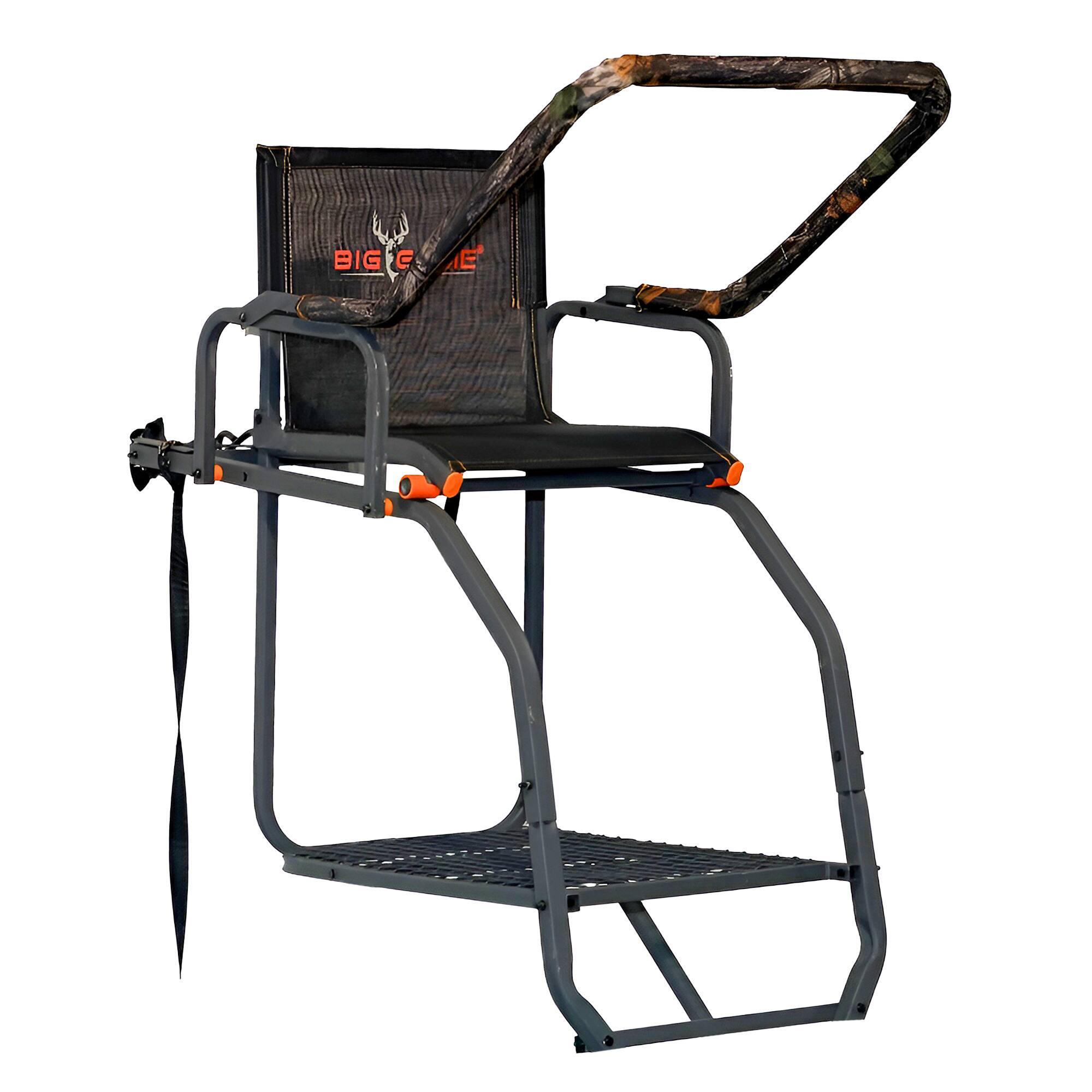 Front. Big Game Treestands - Big Game Striker XL 17.5' Ladder Treestand with Flip-Back Seat and Rail, Black - Black.
