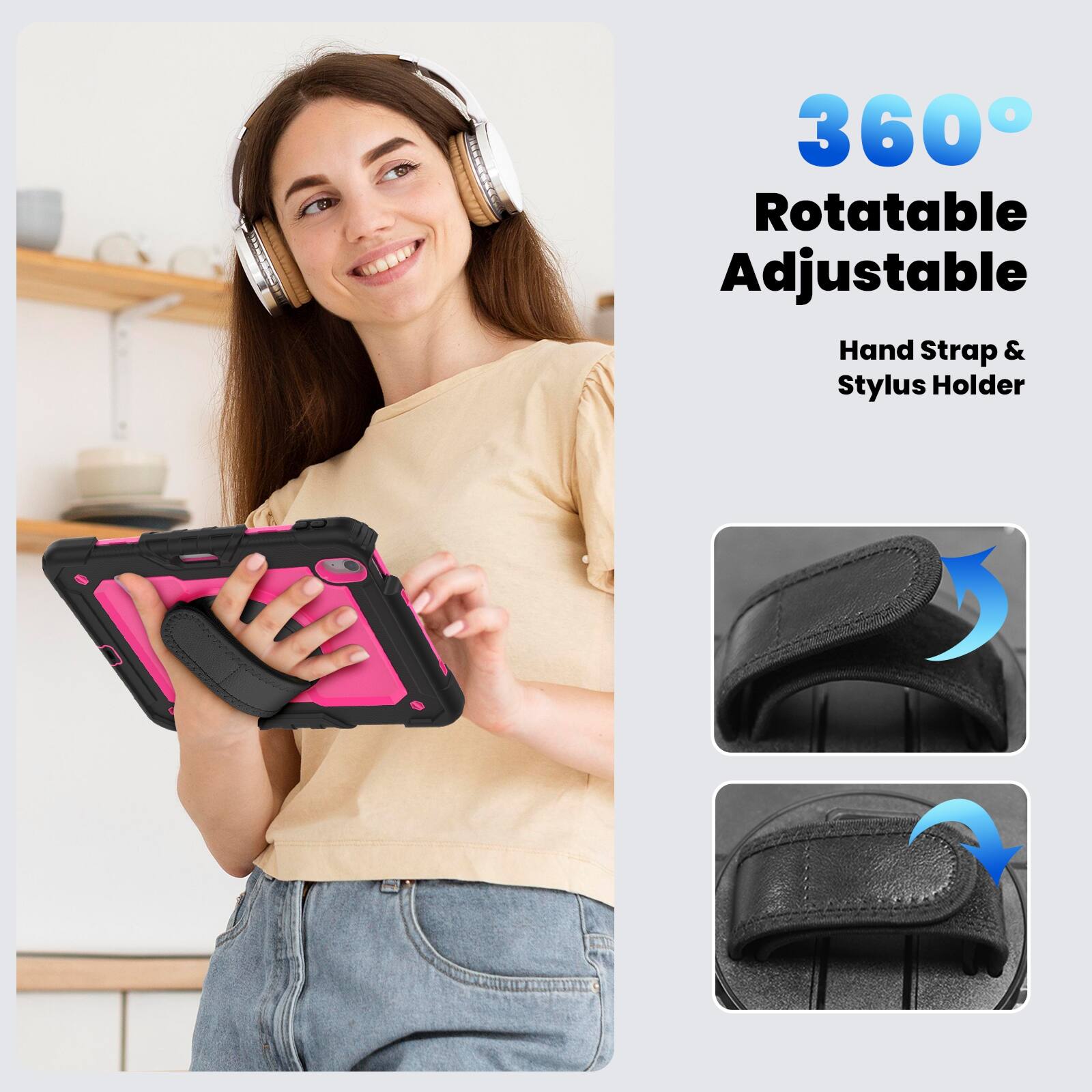 360° Rotatable Adjustable Hand Strap & Stylus Holder