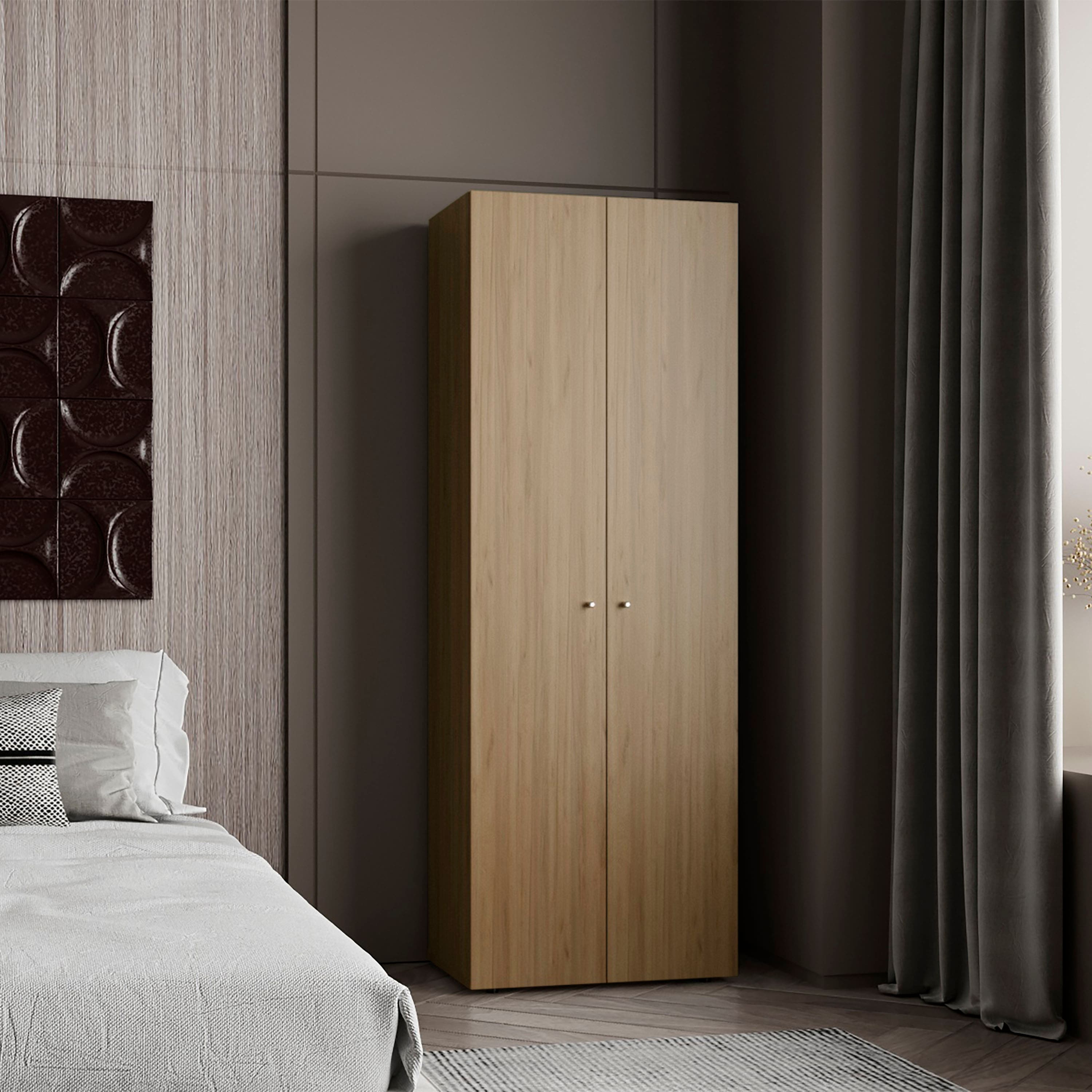 TinyHomie - Natural Oak Home 2 Door Closet System 4 Fixed Shelves Freestanding Storage - Brown