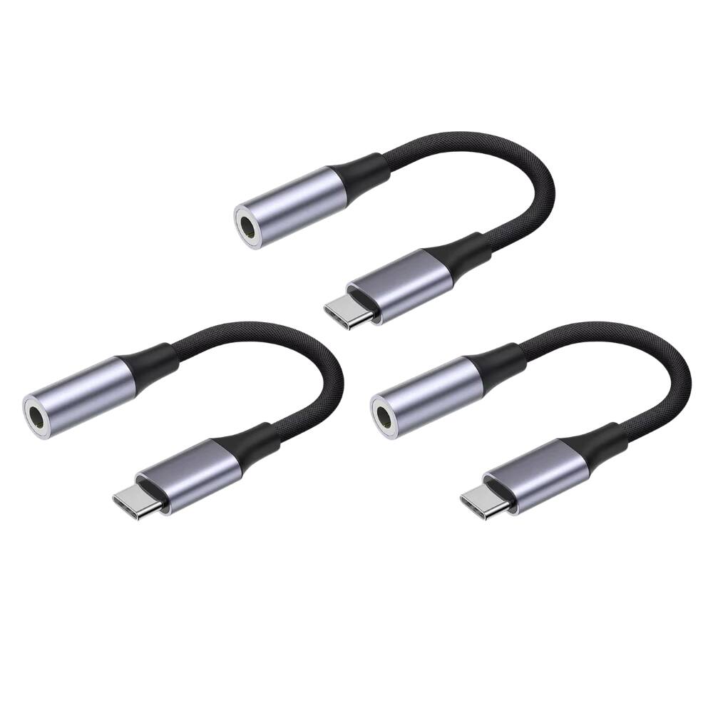 Alt View 1. Qixxronics - USB-C to 3.5mm AUX Adapter (3 Pack), Type-C Jack Adapter - Gray.