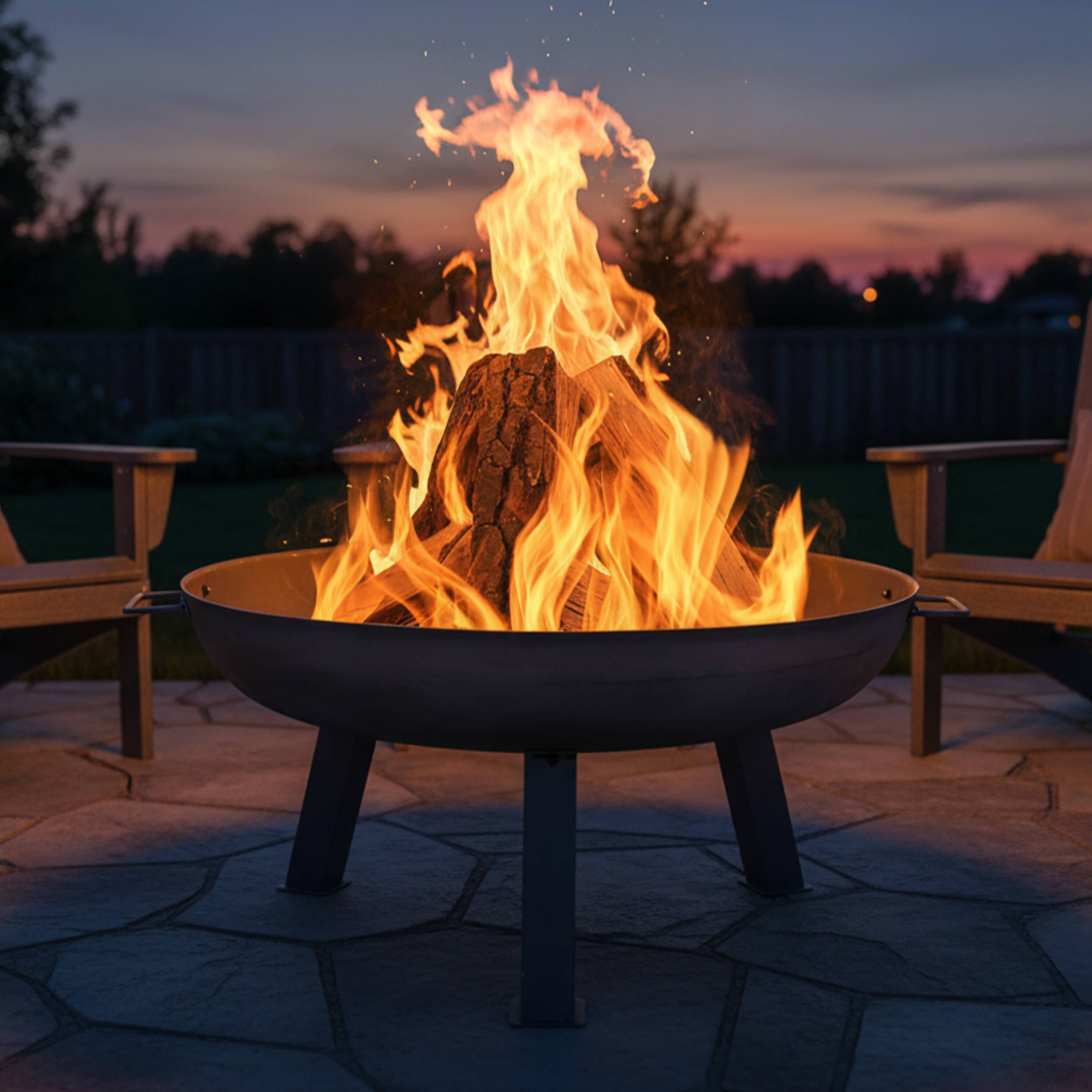 Alt View 2. Sunnydaze - 30 in Rustic Cast Iron Outdoor Raised Fire Pit Bowl - Gray.