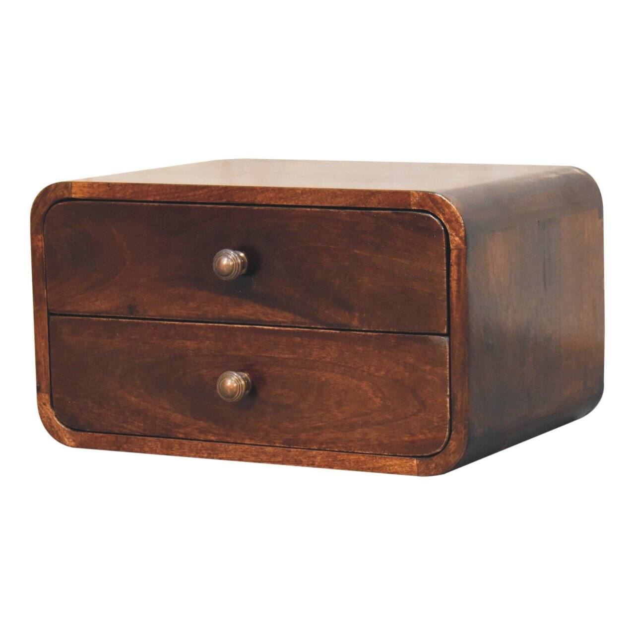 Back. Artisan Furniture - Artisan Furniture Solid Wood Curved California Walnut Wall Mounted Bedside, 2 Drawers, Dark Brown - Walnut Finish.