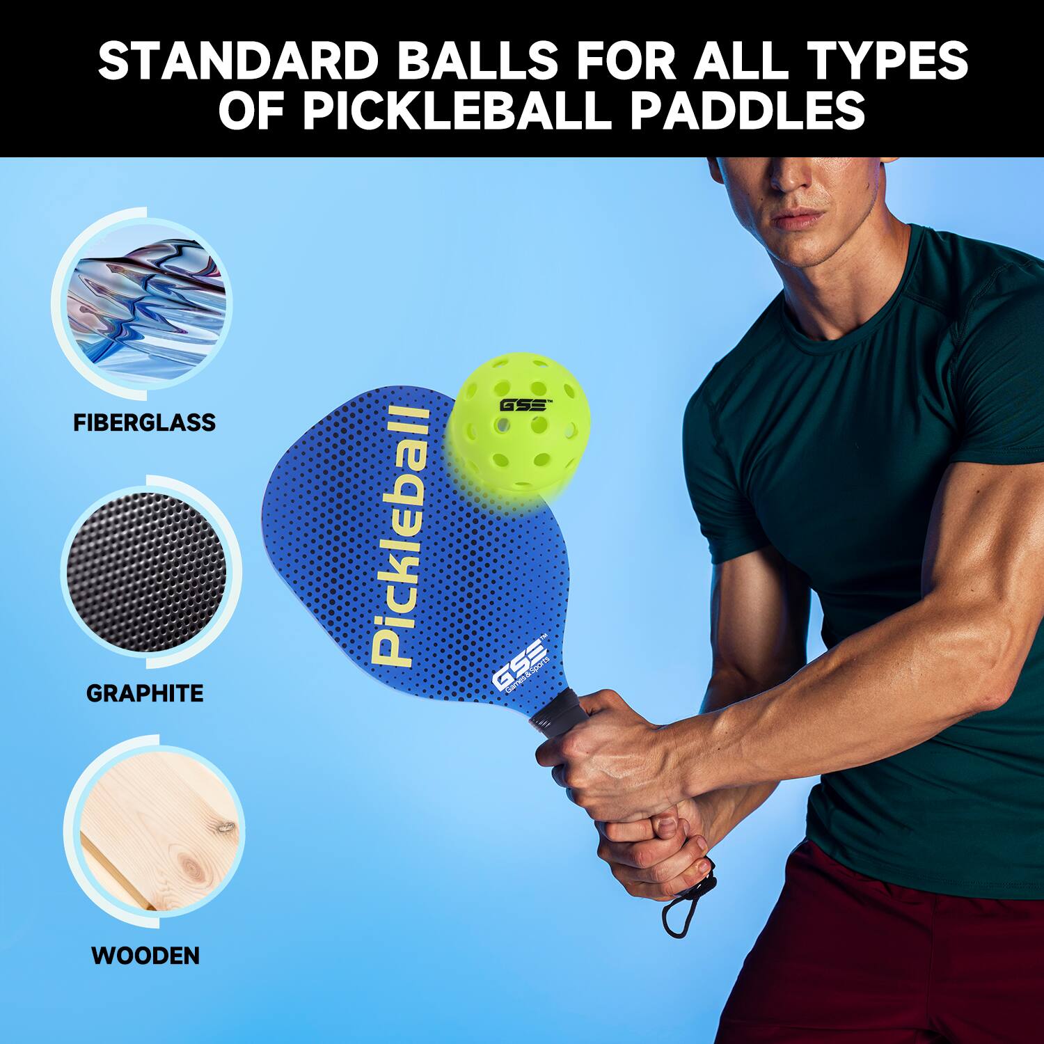 STANDARD BALLS FOR ALL TYPES OF PICKLEBALL PADDLES FIBERGLASS GRAPHITE WOODEN GSE SROOT 2