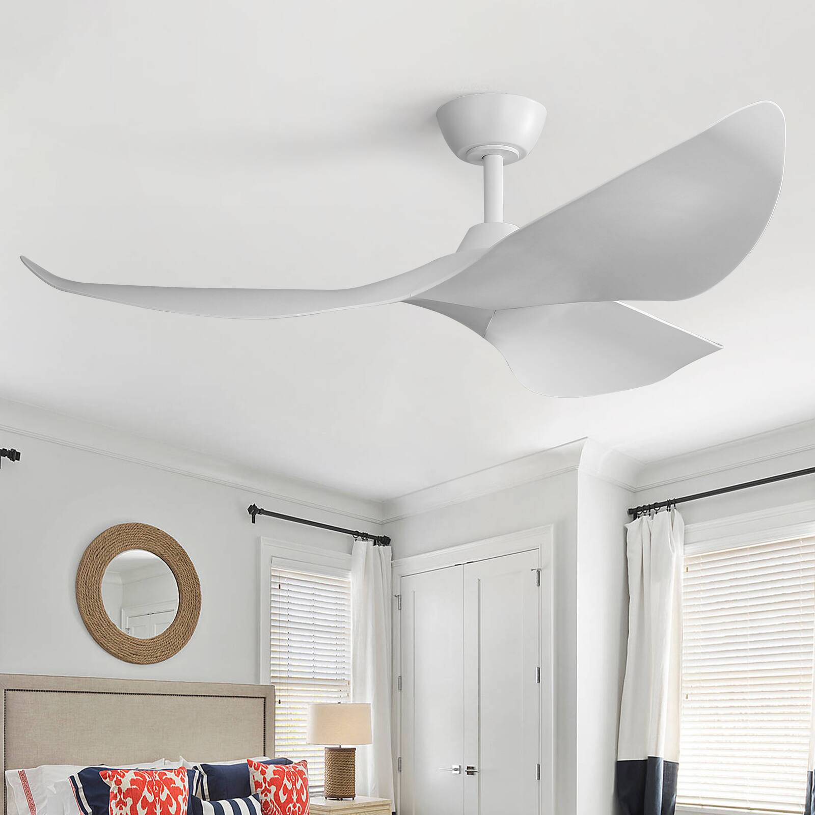Front. Sofucor - Modern Ceiling Fans No Light with Remote Quiet Reversible DC Motor 6 Wind Speed Timer Indoor/Outdoor Ceiling Fans - 52inch - White.