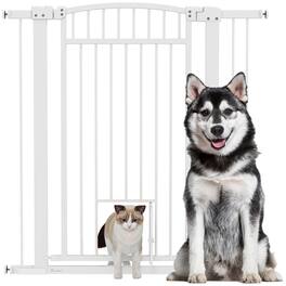 Pawhut - Pet Gate Indoor with Cat Door, 30"-41" Dog Gate, Extra Wide, 3"/5.5" Extension Kits, Pressure/Hardware Mounted, 37" High