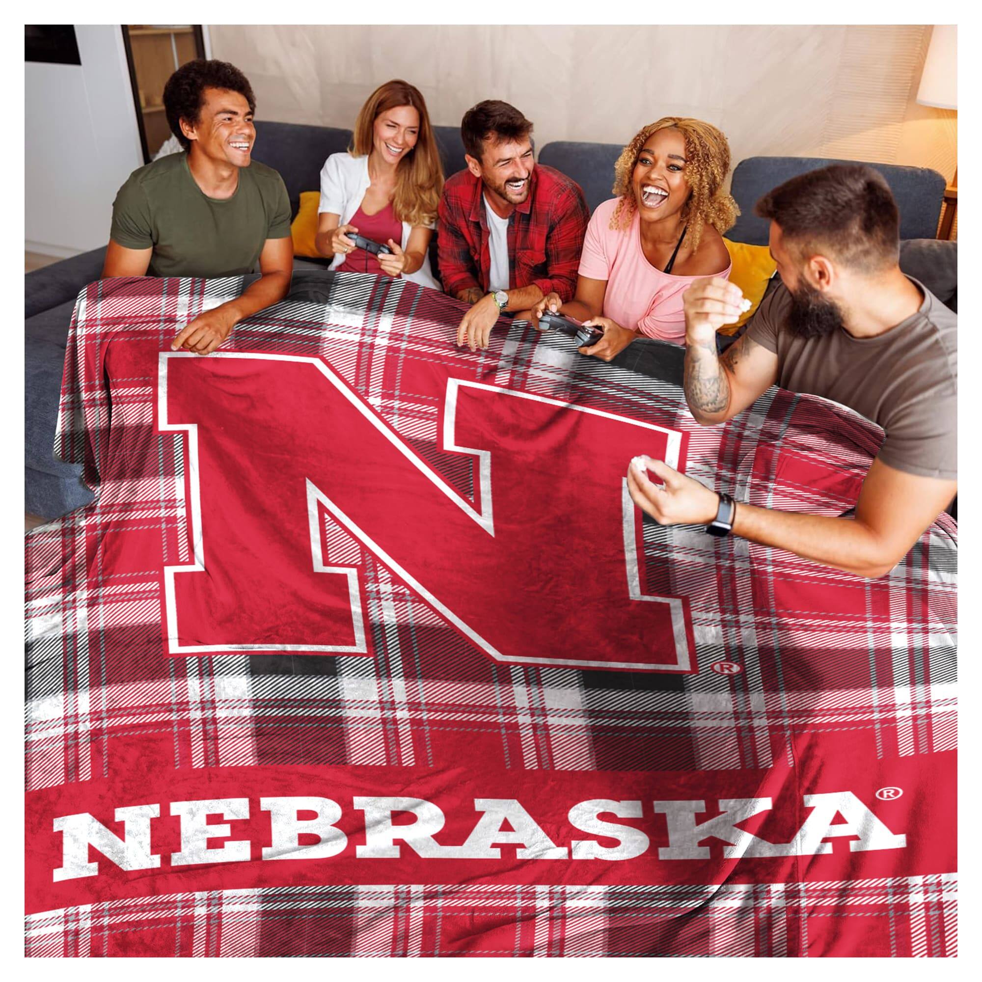 Alt View 1. Pegasus - Nebraska Huskers 66" x 95" Oversized Plaid FAN-mily Ultra Cozy Blanket - Multicolor.