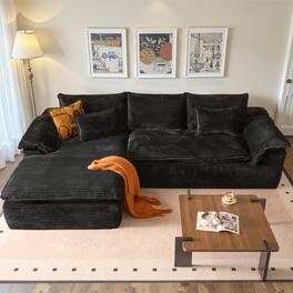 Ovios - 112" Sectional Sofa with Chaise, L Shaped Corduroy Couch for Living Room - Black(Left Facing)