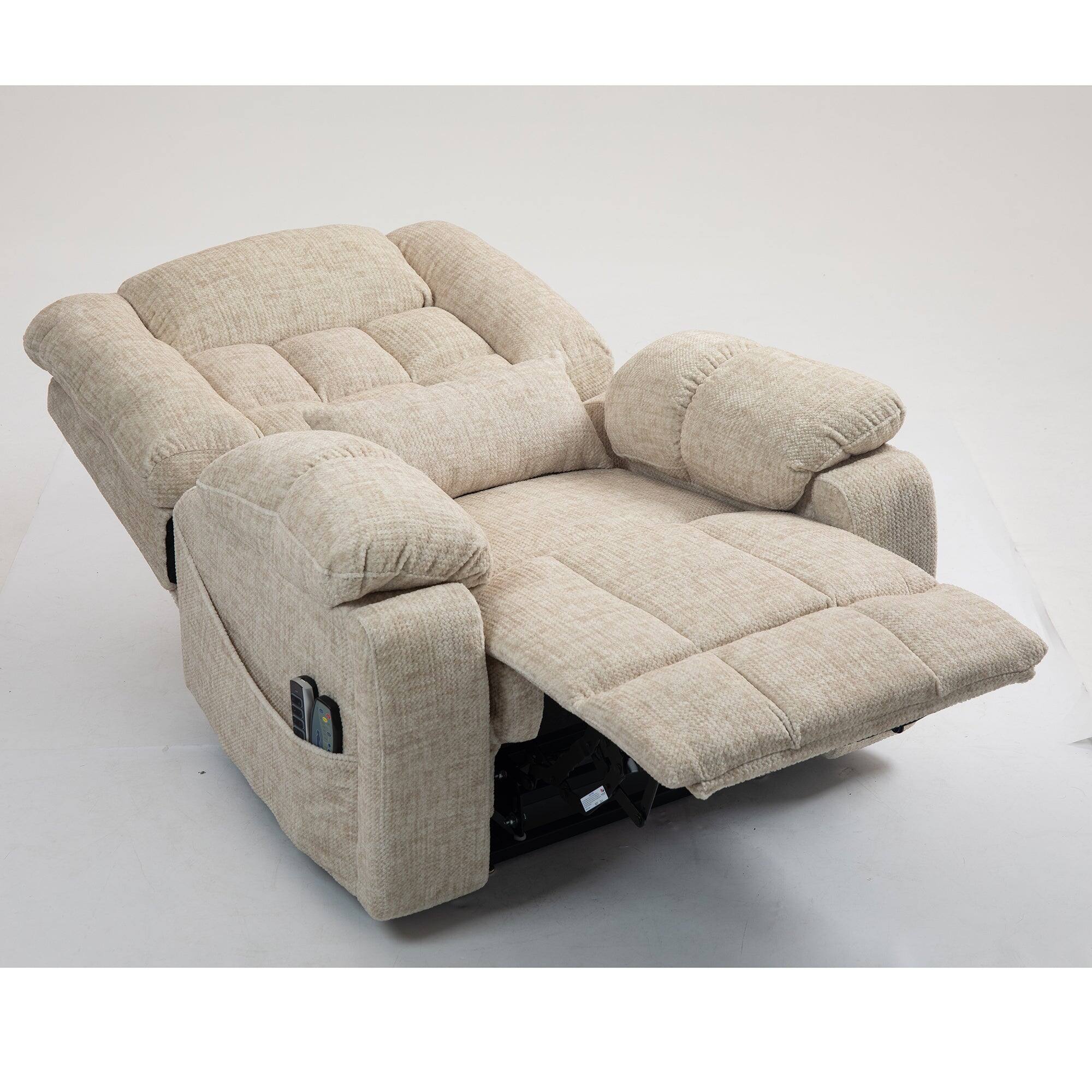Alt View 4. Boyel Living - Power Lift Recliner for Big and Tall Seniors 4 OKIN Motors 180° Lay Flat Heat Massage Adjustable Headrest Lumbar - Cream.