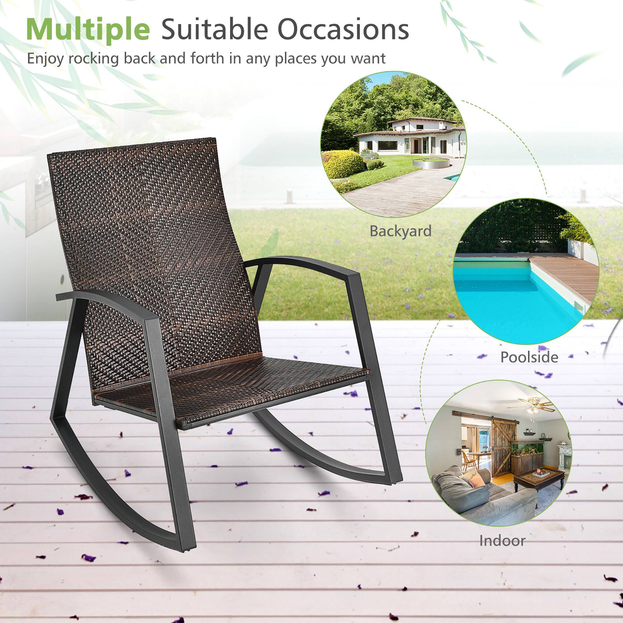 Multiple Suitable Occasions  
Enjoy rocking back and forth in any places you want  

- Backyard  
- Poolsides  
- Indoor