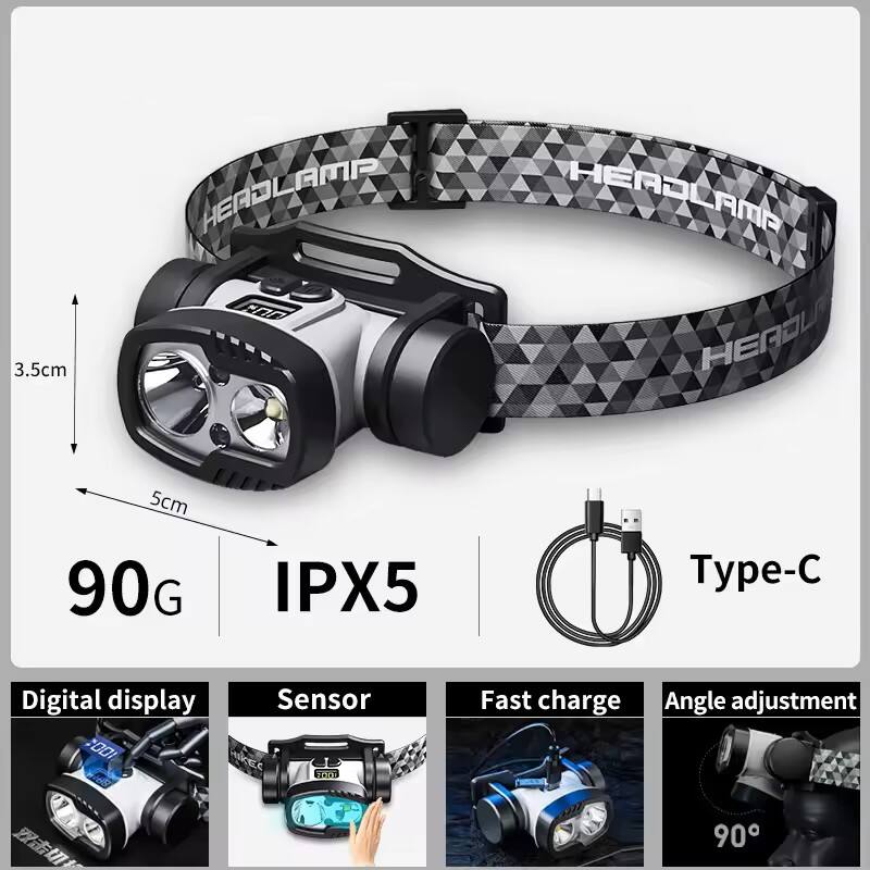 3.5cm HEADLAMP  
5cm  
90G  
IPX5  
Type-C  
Digital display  
Sensor  
Fast charge  
Angle adjustment 90°