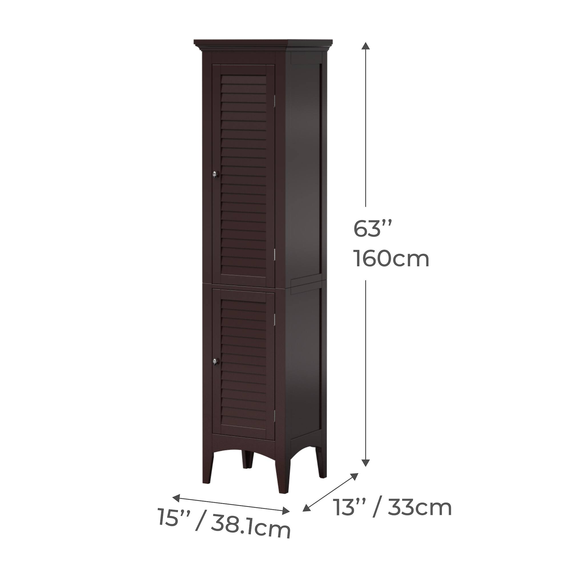 63" / 160cm  
15" / 38.1cm  
13" / 33cm