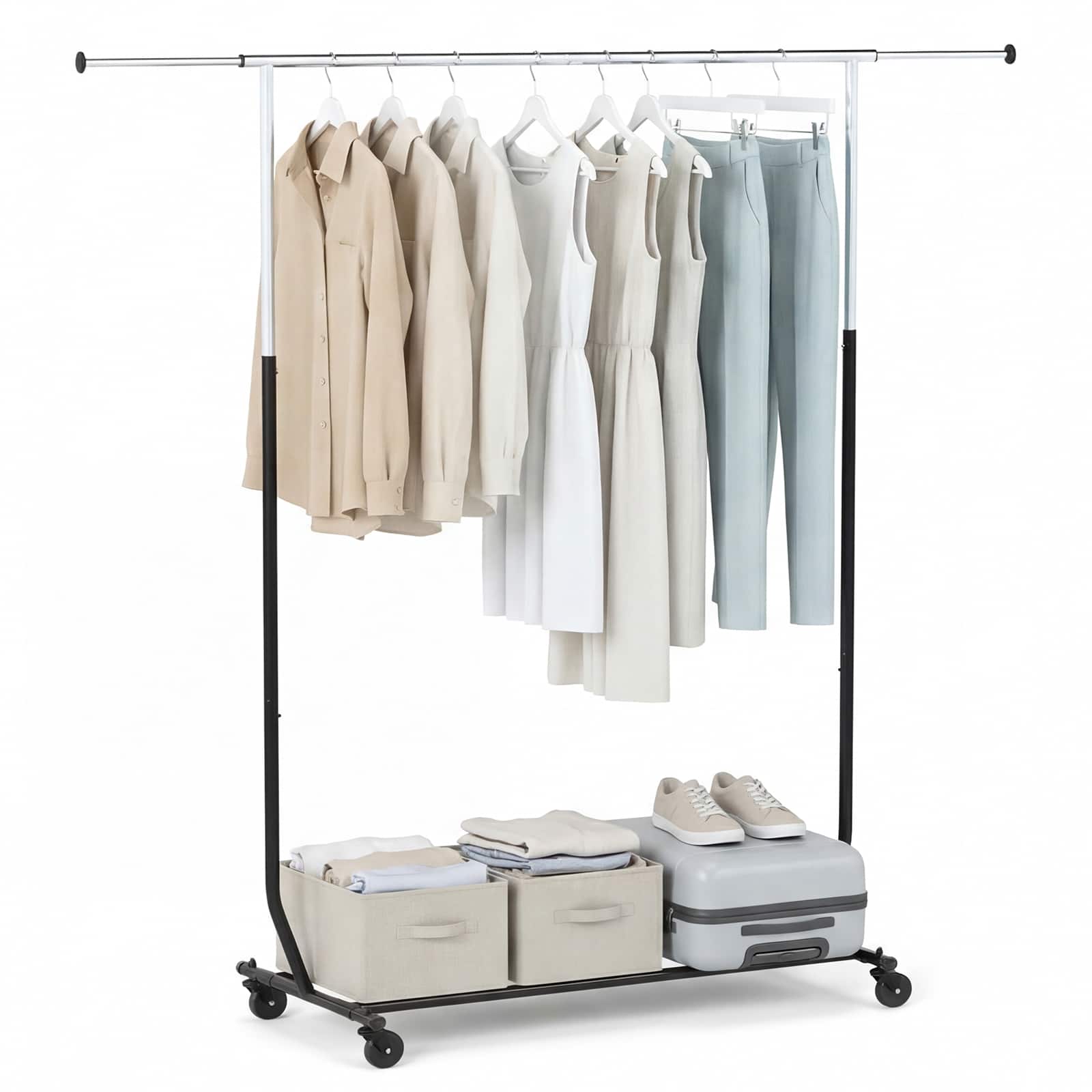 Costway - Clothes Rack, Extendable Garment Stand for Hanging Clothes for Dressing Room - Black,Silver price history on PriceWatchPro