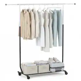 Costway - Clothes Rack, Extendable Garment Stand for Hanging Clothes for Dressing Room - Black,Silver
