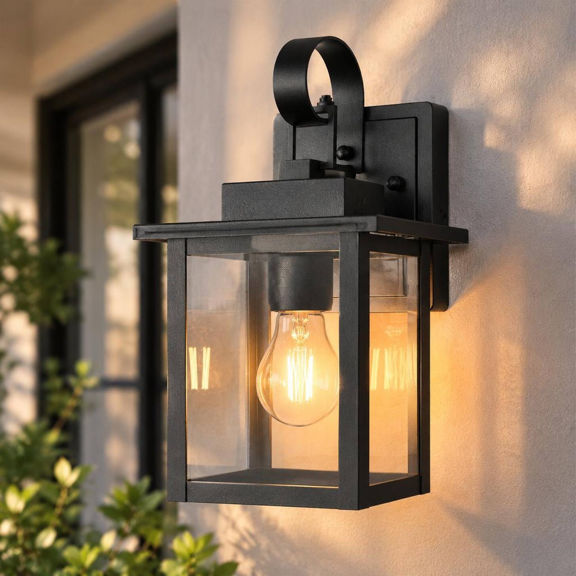 RYHNUYNE Dusk To Dawn 12 In Outdoor Wall Light, 1 Light Tempered Glass ...