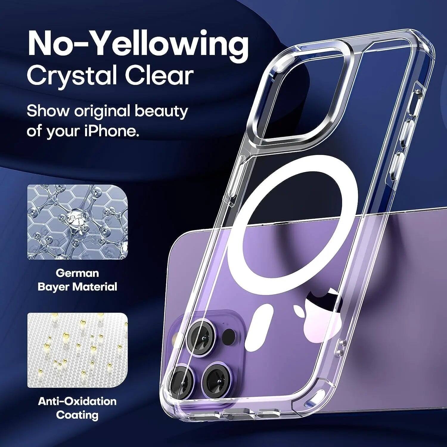No-Yellowing Crystal Clear  
Show original beauty of your iPhone.  
German Bayer Material  
Anti-Oxidation Coating