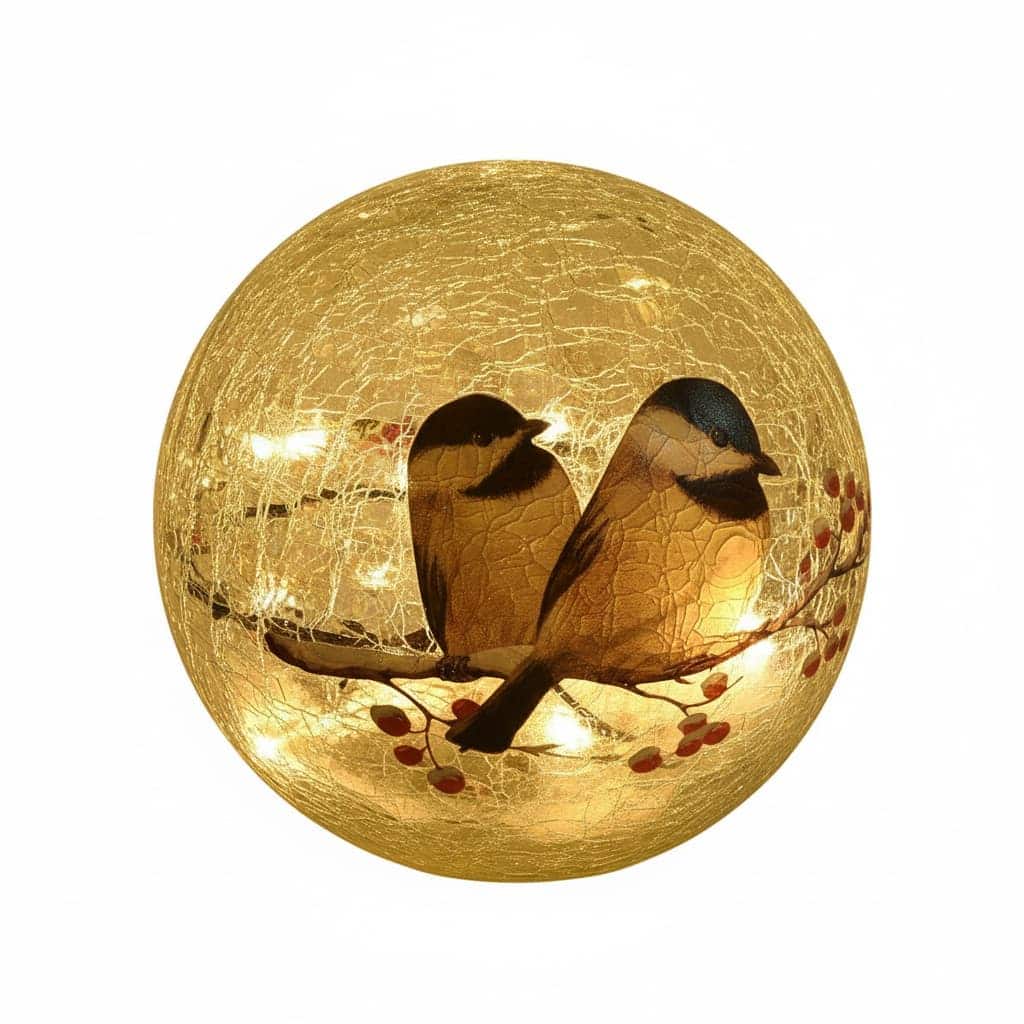 FINEAK - Glass Ball Night Lamp with Birds Pattern: Crackle Warm White Light - Modern Decor for Bedroom/Living Room/Nursery & More - Yellow