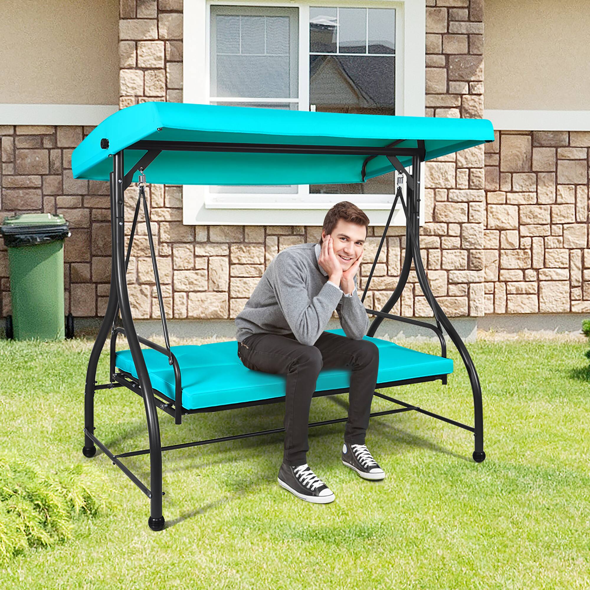 Alt View 4. Costway - Costway Converting Outdoor Swing Canopy Hammock 3 Seats  Patio Deck Furniture - Black,Turquoise.