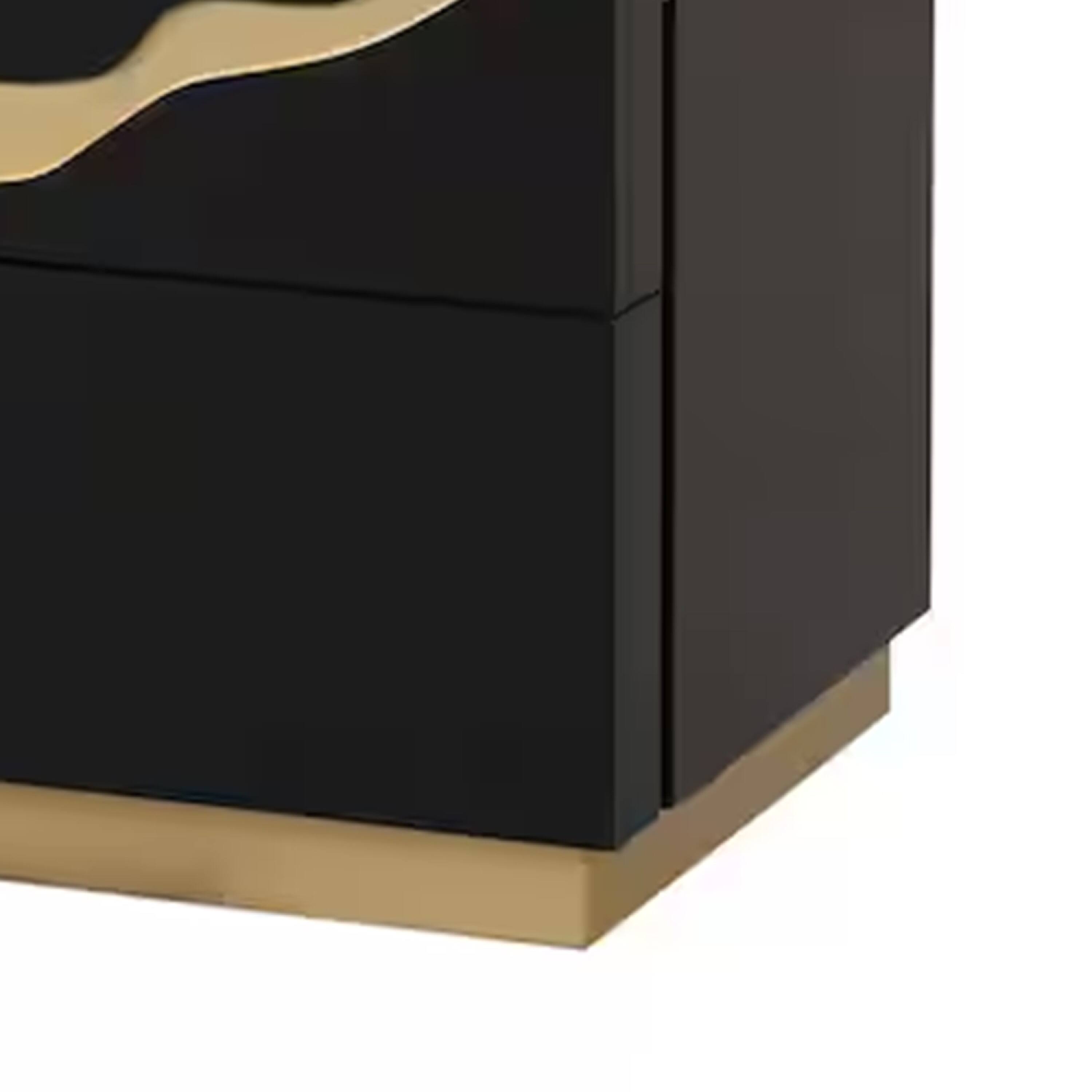 Alt View 3. Manhattan Lane - Goldie Nightstand, 2 Drawers, 28 Inch - Black, Gold.