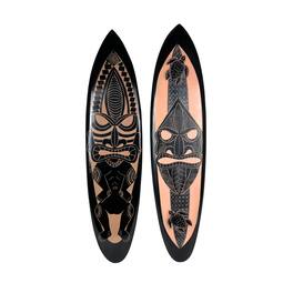 Things2Die4 - Set of 2 Surfboards – Tiki Mask Design, 39" Wood Wall Art, Tropical Decor - Multicolored