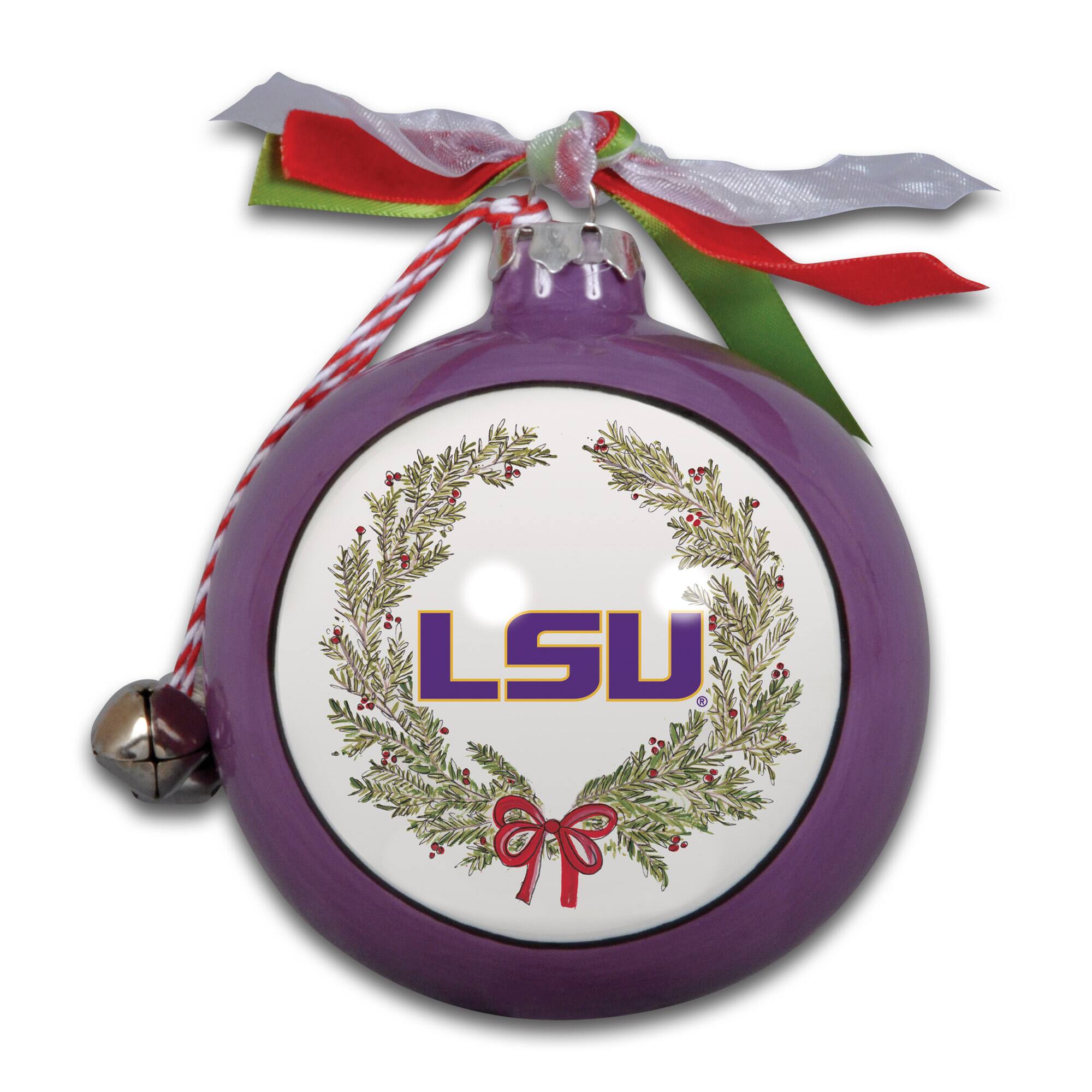 Front. Magnolia Lane - LSU Tigers Wreath Kickoff Painted Ornament - Multicolor.