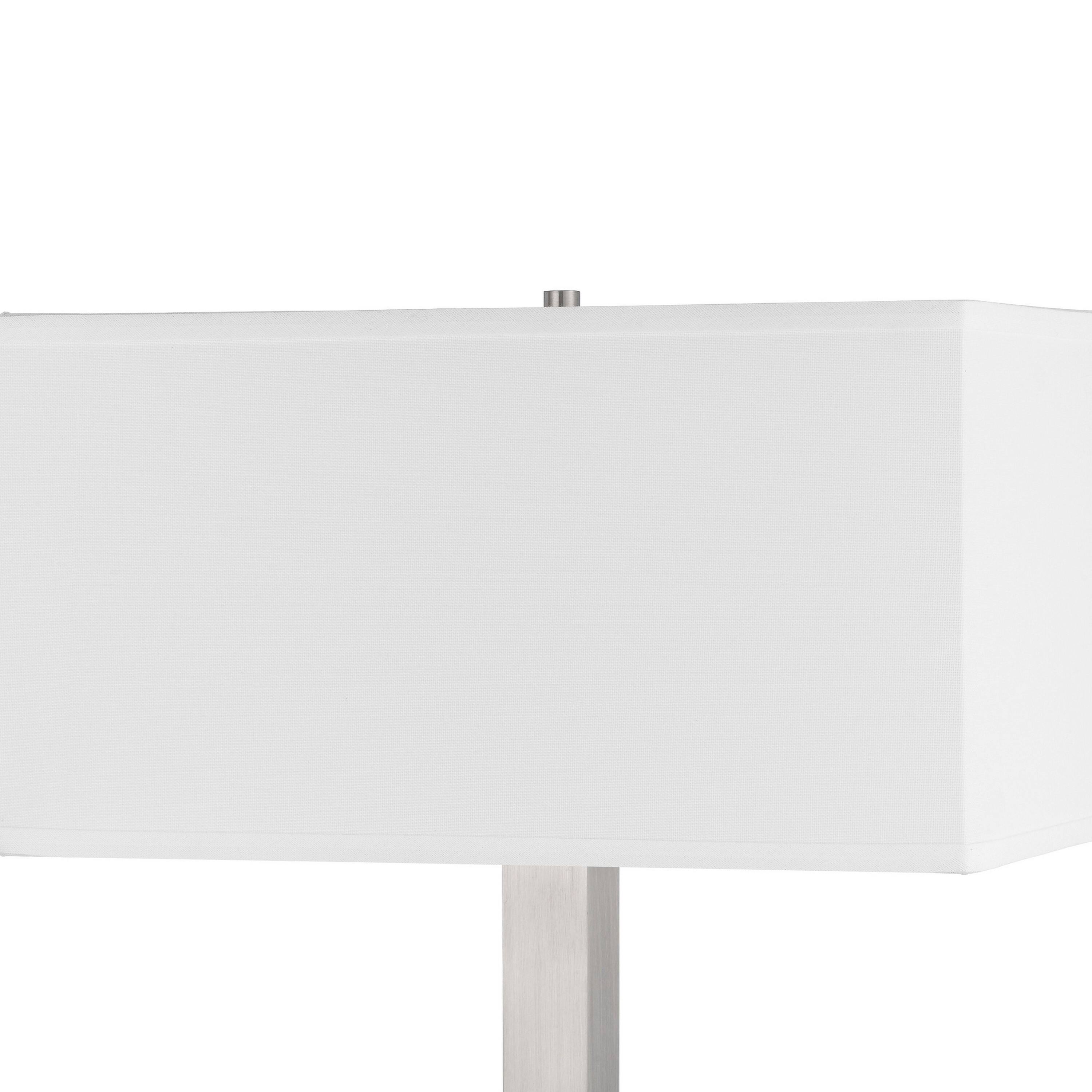 Left. Manhattan Lane - Colm Table Lamp, 2 Ports and 2 Power Outlets, Brushed Steel 21 Inch - Silver, White.