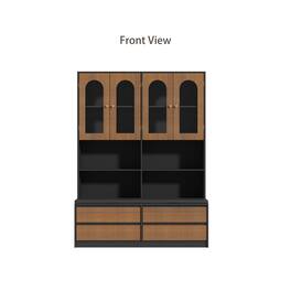 Famapy - Mid - Century Modern Bookcase with Glass Doors: Multi - Storage Shelves & Drawers for Home Office - Wooden & Black
