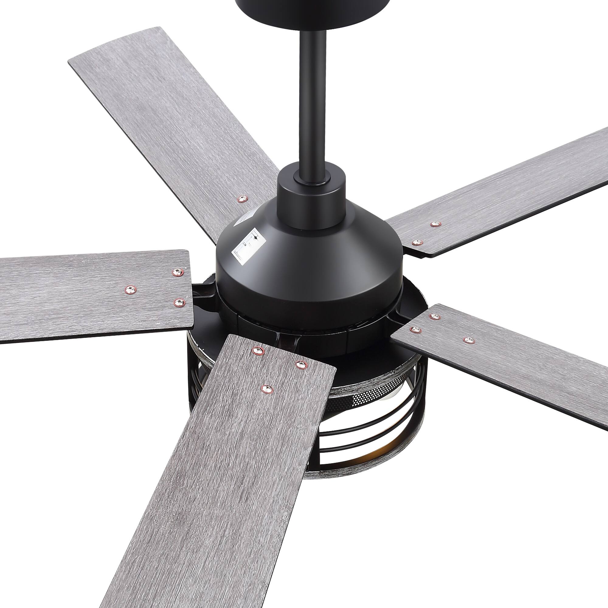 Alt View 9. Breezary - 52-Inch Indoor Modern Ceiling Fan with Integrated Light, DC Motor, 6-Speed Remote, 5 Blades, Includes 5" & 10" Downrods - Black and Charcoal Wood.