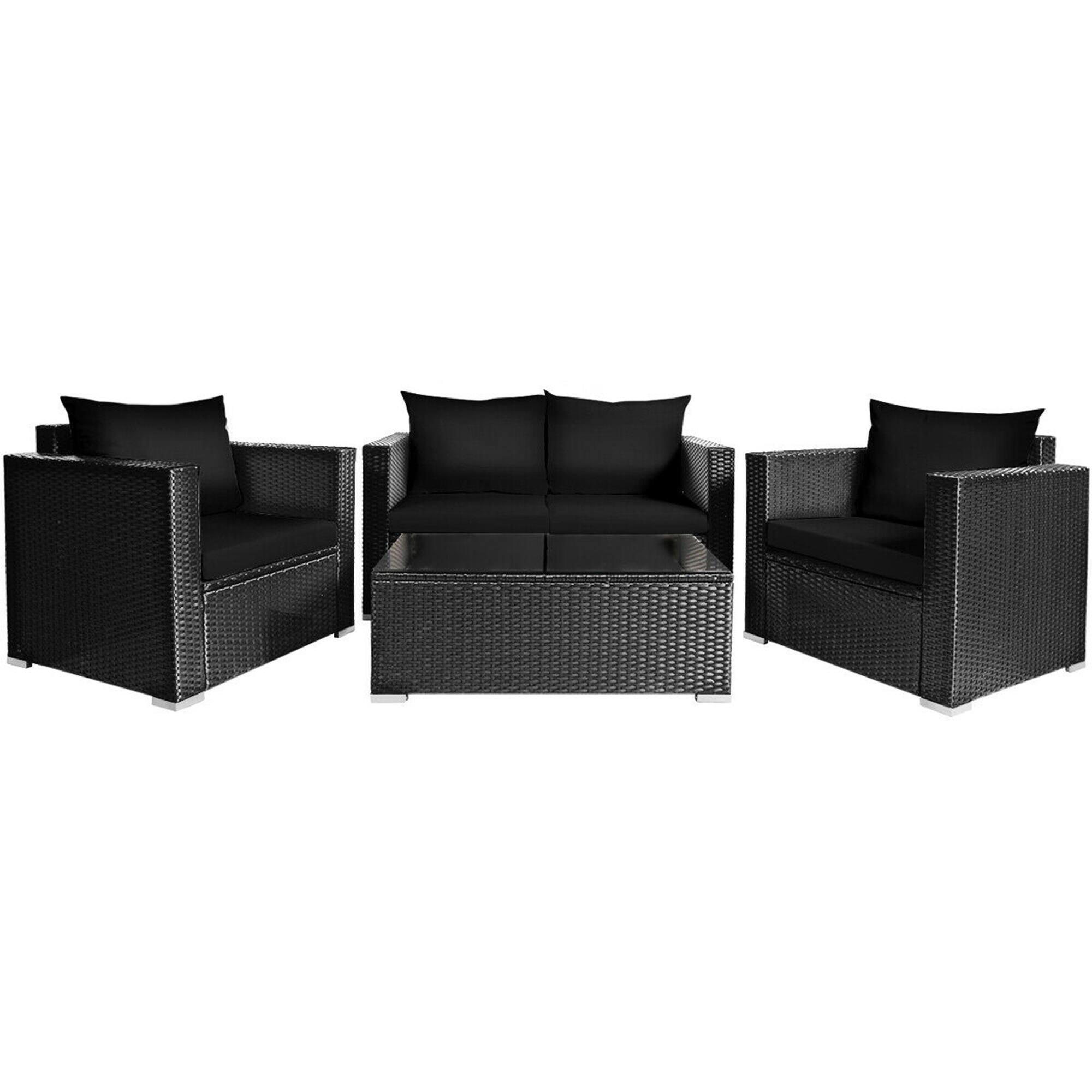 Alt View 2. Gymax - Gymax 8PCS Rattan Patio Conversation Set Outdoor Furniture Set w/ Black Cushions - Black.