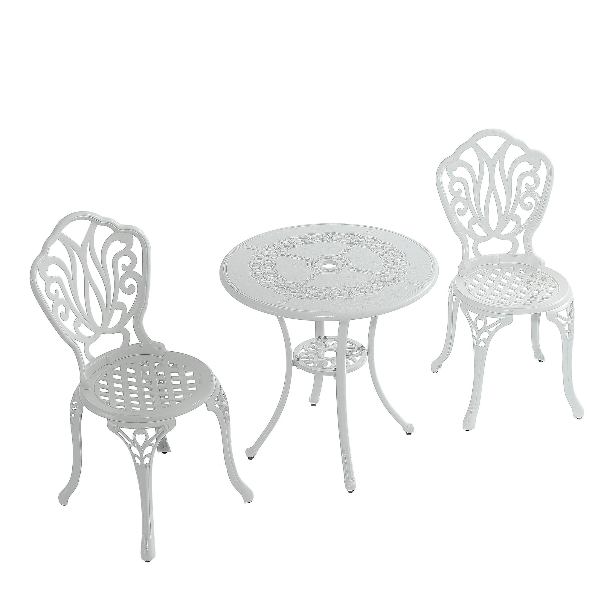 Back. Mondawe - 3-Piece Cast Aluminum Bistro Table and Chairs Set - White.