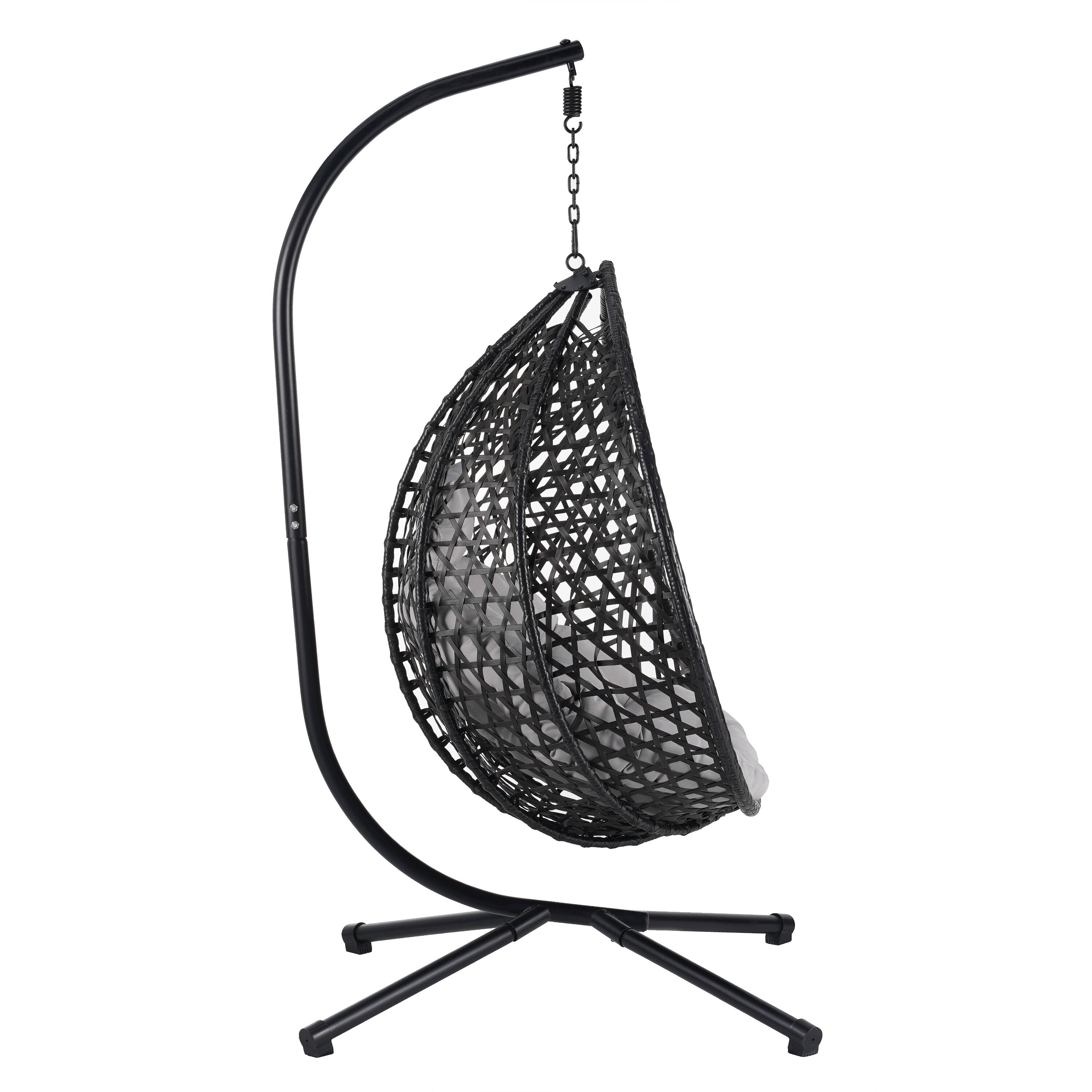 Alt View 4. Mondawe - Outdoor Swing chairs with Soft Removable Cushion and Rattan Weaving - Black+ Gray.