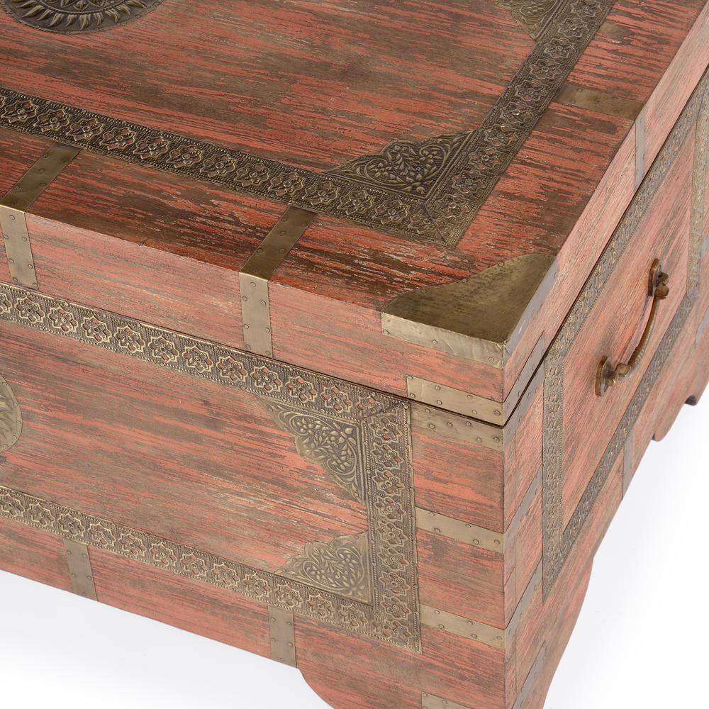 Alt View 6. Butler Specialty - Nador Hand-Painted Brass Inlay Storage Trunk Coffee Table - Pink.