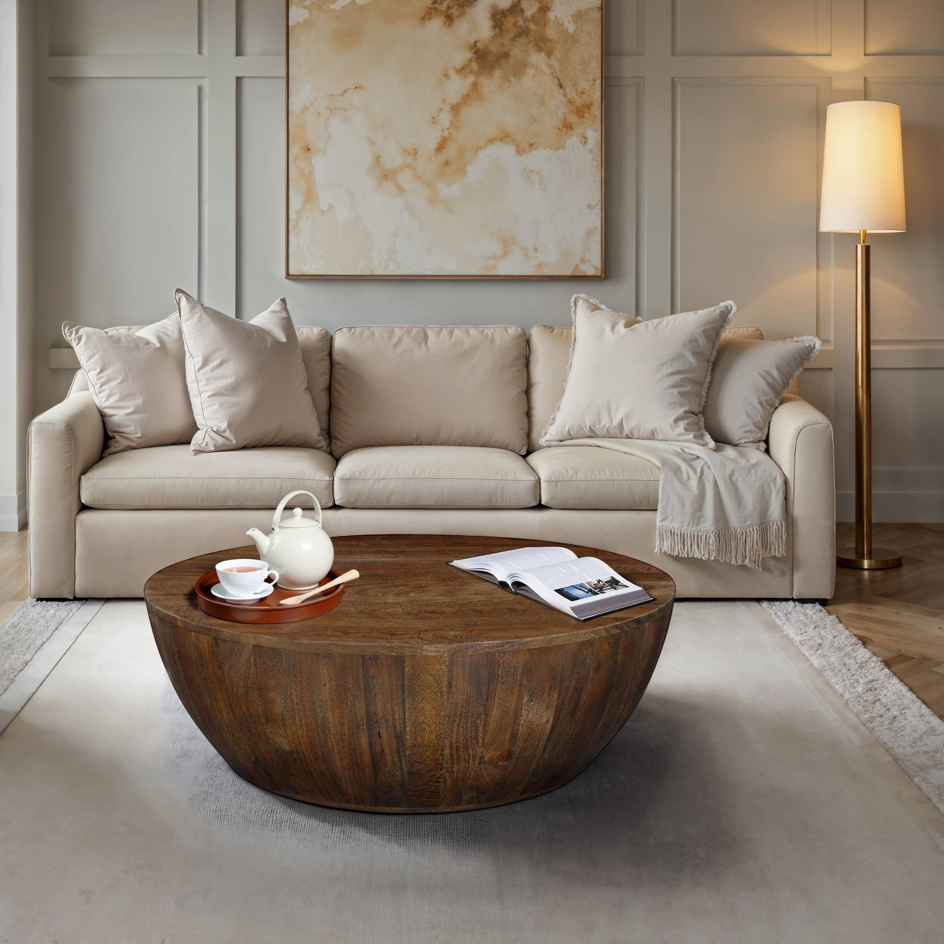 Alt View 9. Manhattan Lane - Arthur Coffee Table | 35.5" Round Top | Drum Shaped - Brown.