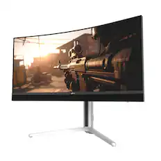 Front. Mobile Pixels - 34-In. LED Curved Gaming Monitor - Black.