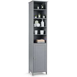 Costway - 72"H Bathroom Tall Floor Storage Cabinet Shelving Display - Gray