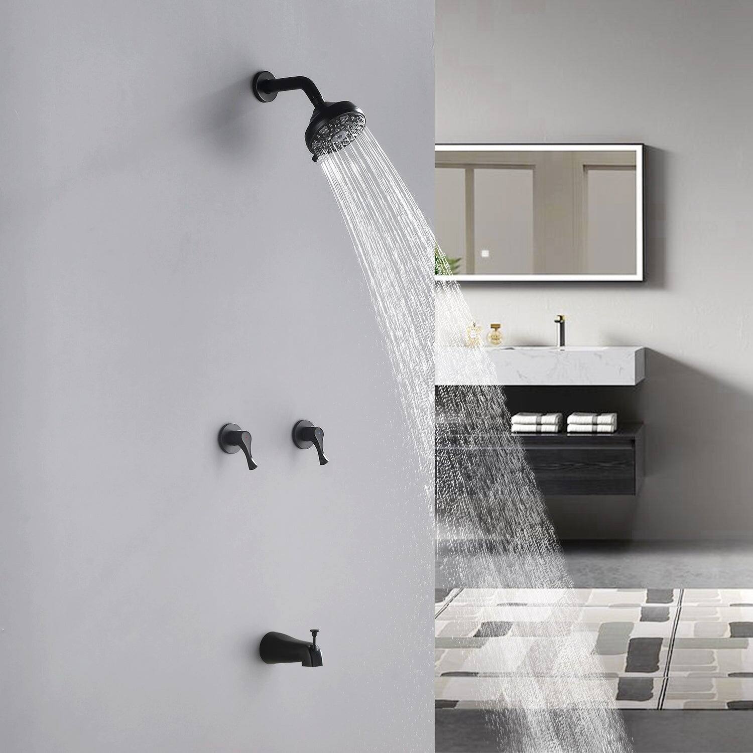Alt View 3. Boyel Living - Matte Black Shower Set with 6 Function ABS Shower Head Dual Handle Control and High Flow Tub Spout - Matte Black.