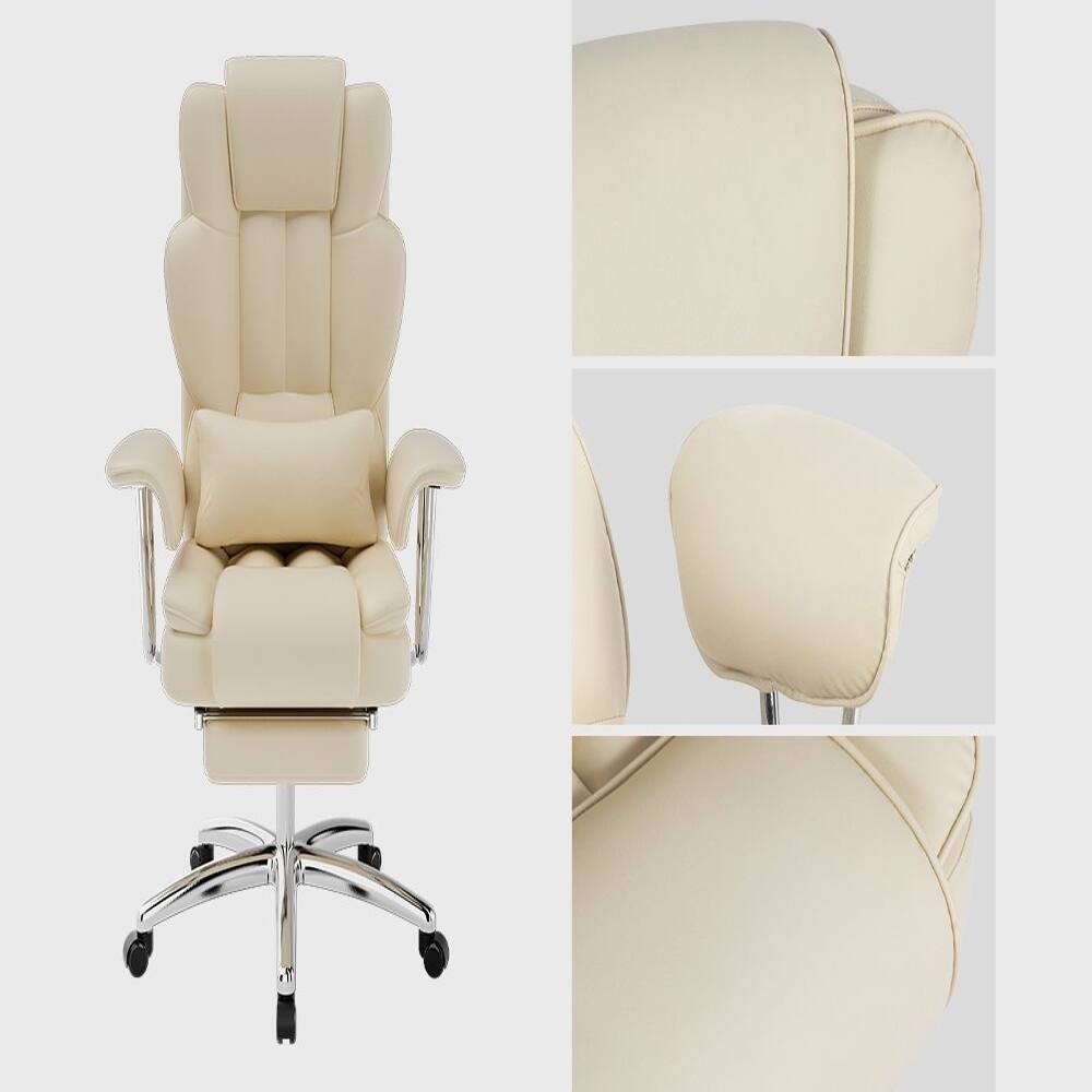 Alt View 4. Loheer - Loheer Big and Tall Office Chair 500lbs Capacity Ergonomic Reclining Leather Computer Chair with Footrest Beige - Beige.