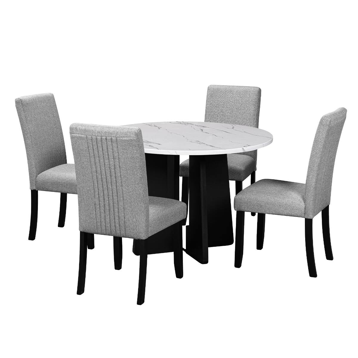 Alt View 7. Loheer - Loheer 5 Piece Round Dining Table Set with Upholstered Chairs, 43 Inch Modern Dining Set for Four - White and gray.