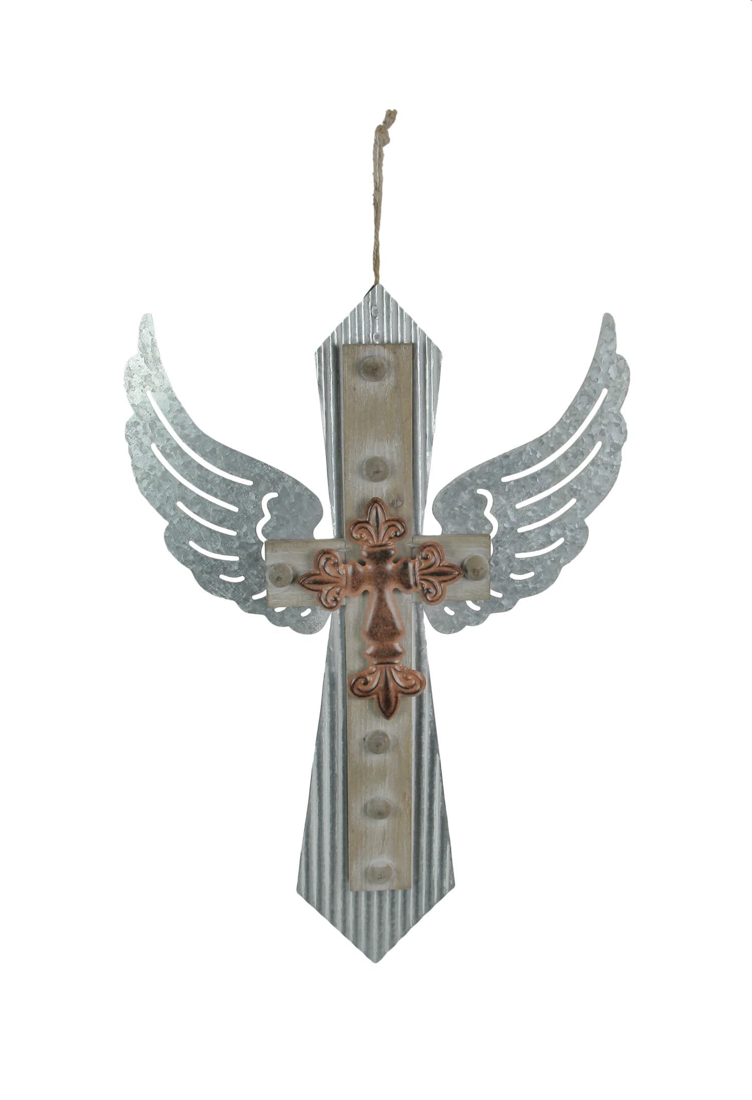 Things2Die4 - Galvanized Metal Winged Cross Handmade Decorative Rustic Hanging Wall Decor - Multicolored