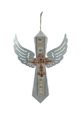 Things2Die4 - Galvanized Metal Winged Cross Handmade Decorative Rustic Hanging Wall Decor - Multicolored