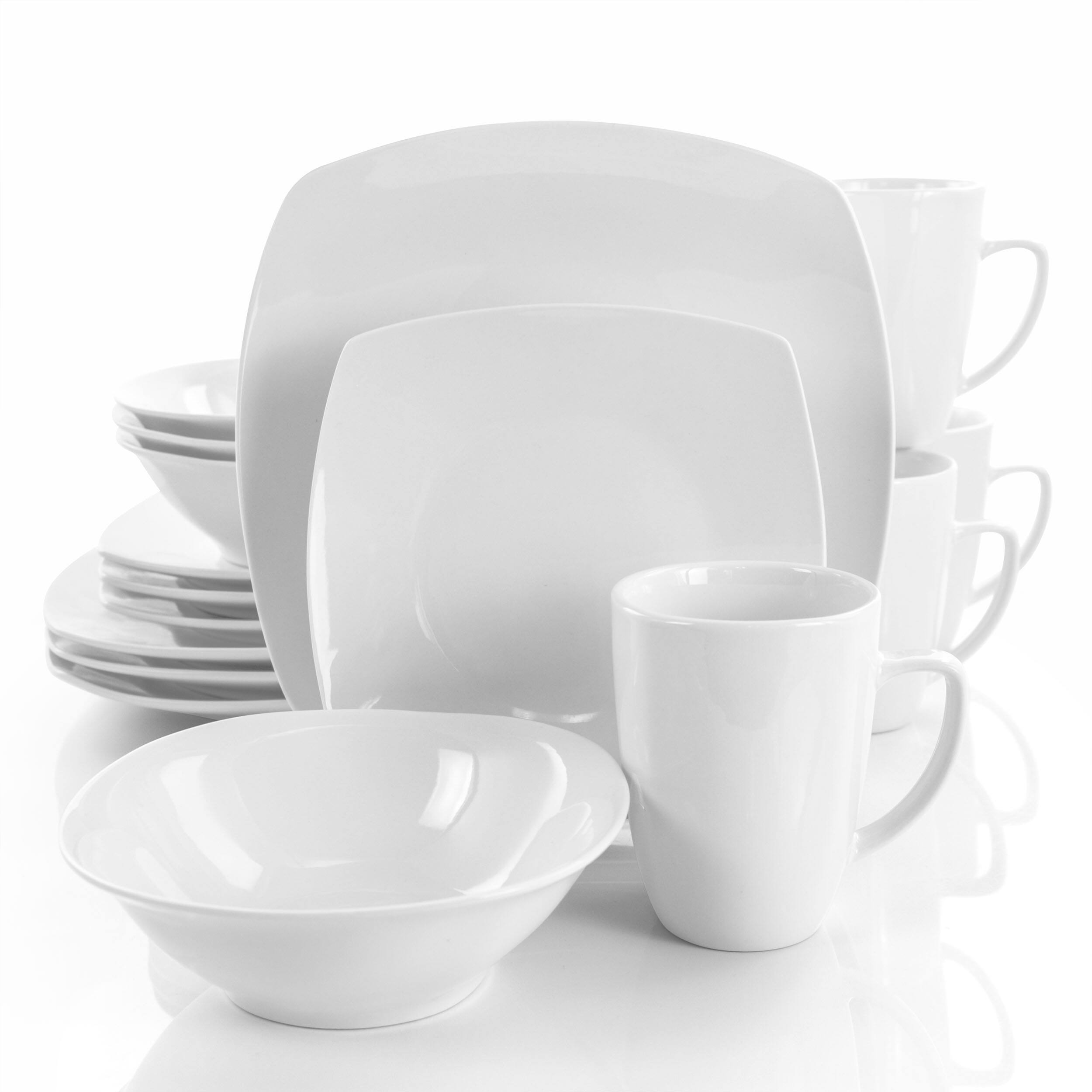 Alt View 9. Elama - Elama Bishop 16 Piece Soft Square Porcelain Dinnerware Set in White - White.