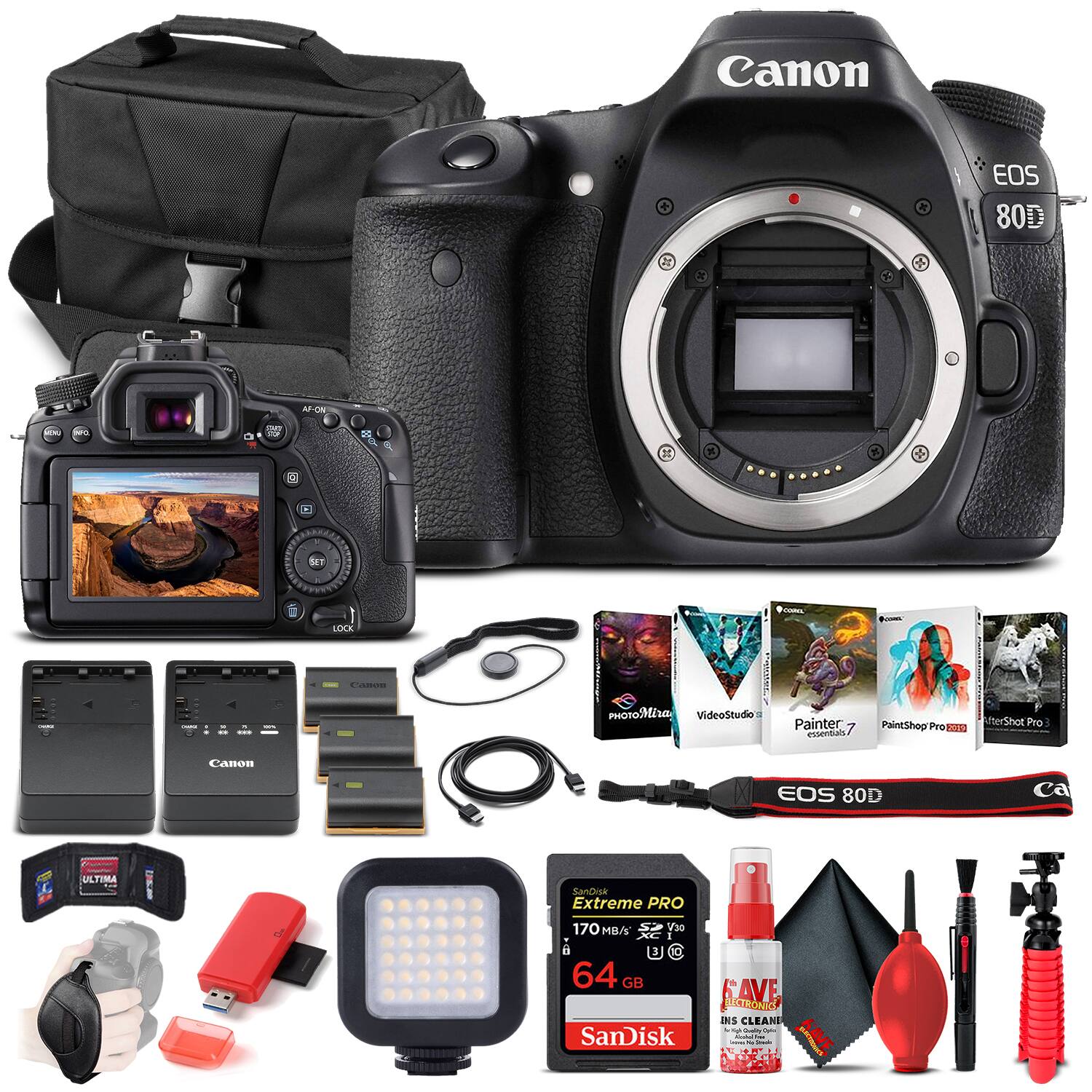 Canon EOS 80D AF-ON  
VideoStudio  
Painter 7 essentials  
PaintShop Pro  
PhotoShot Pro  
Canon EOS 80D  
Extreme PRO 170 MB/s 64 GB SanDisk  
AVE STRONIC  
GAVE INS CLEANER
