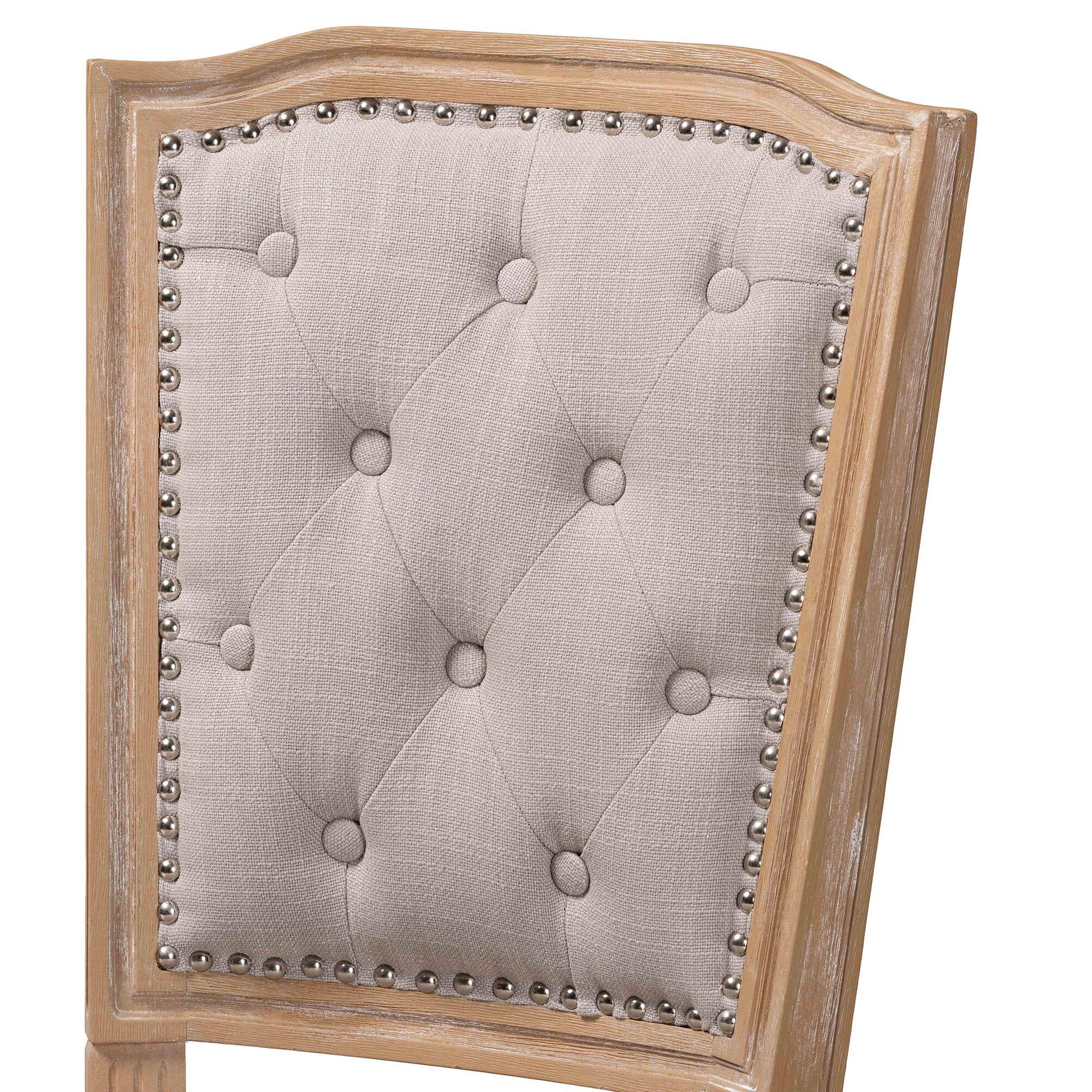 Alt View 1. Baxton Studio - Estelle French Country Cottage Weathered Oak Fabric Button-tufted Upholstered Dining Chair - Beige.
