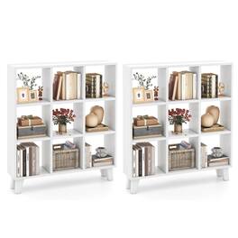 Costway - 2 PCS 9-Cube Bookcase with 6 Removable Shelves Raised Support Feet for Living Room - White