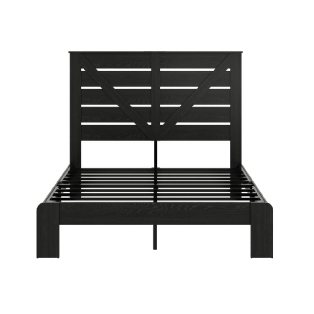 Alt View 4. LUCKY ONE - Full Size Wood Platform Bed Frame with Heavy Duty Metal Frame, Industrial Style, Steel Slats, No Box Spring Needed - Black.