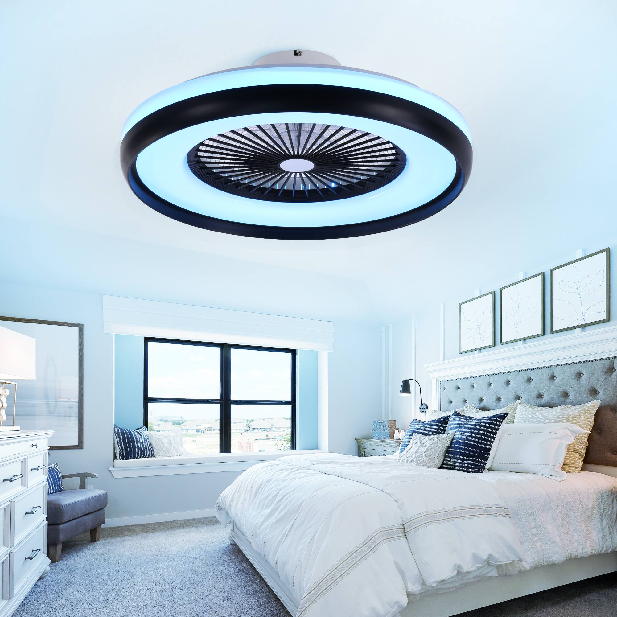 Alt View 4. Domanki - 24" Bladeless Ceiling Fan with RGB Light, Smart Modern Ceiling Fans with Voice/App/Remote Control - Black.